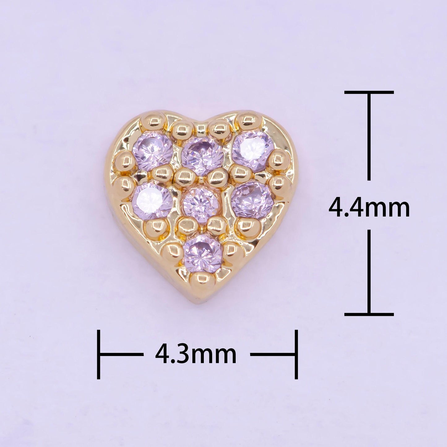 Gold filled personalized locket bead: clear fuchsia pink heart l-839