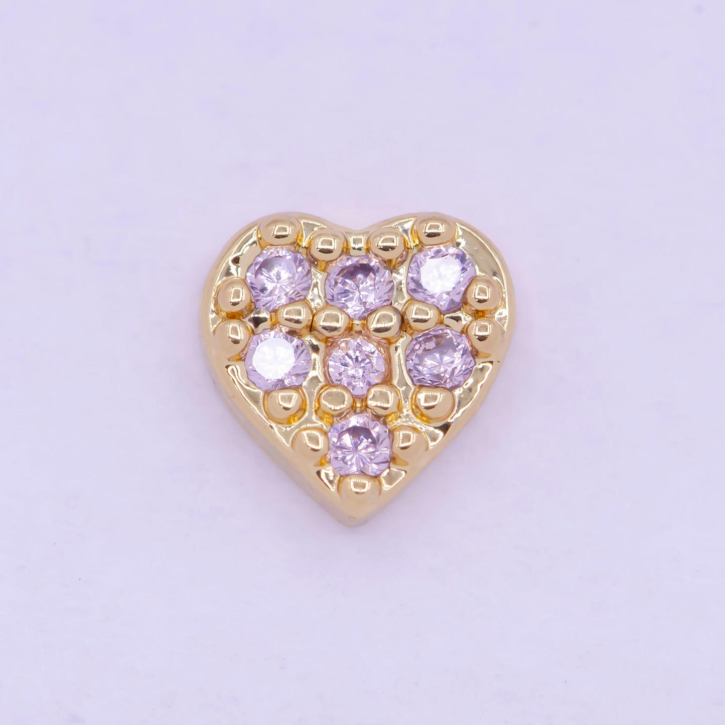 Gold filled personalized locket bead: clear fuchsia pink heart l-839