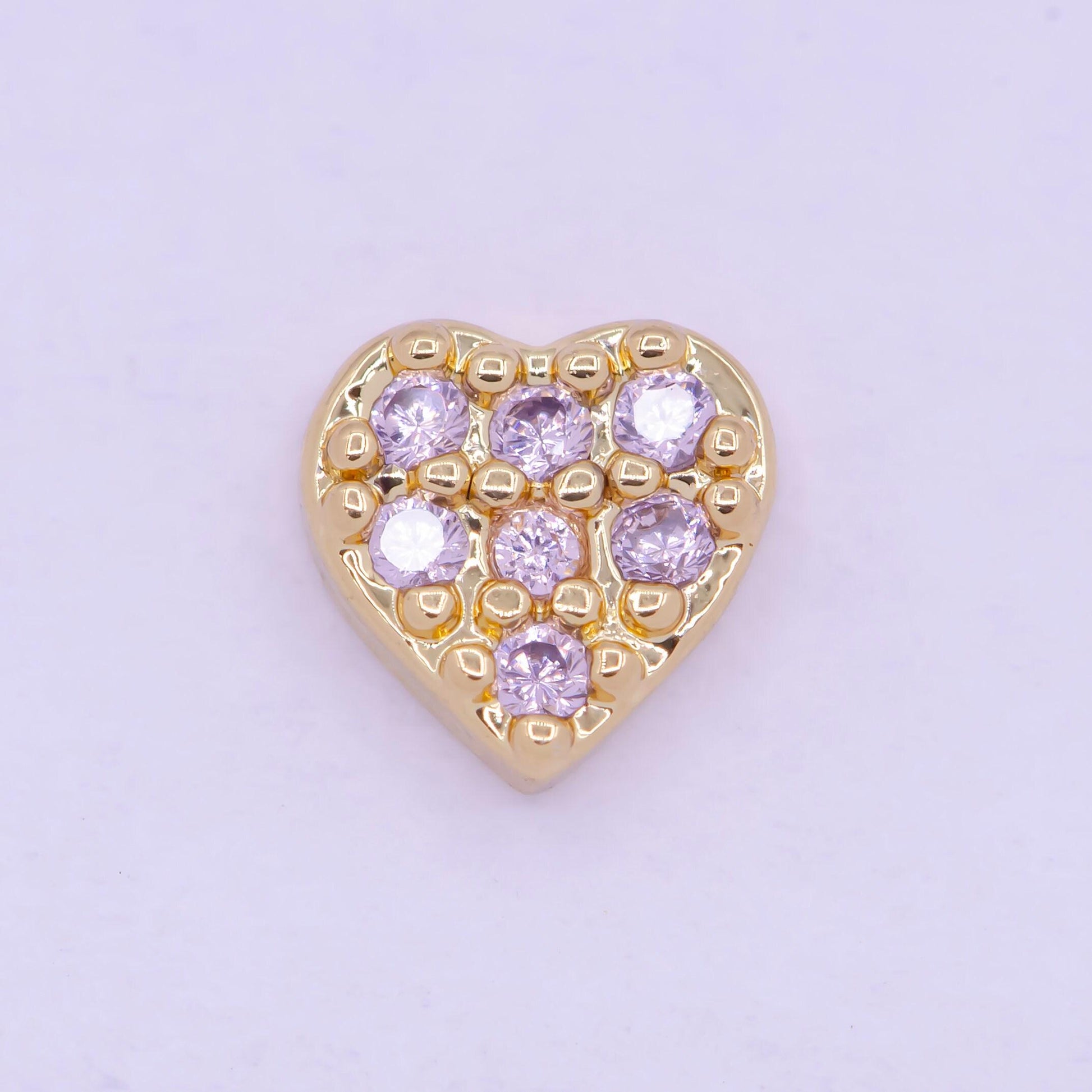 Gold filled personalized locket bead: clear fuchsia pink heart l-839