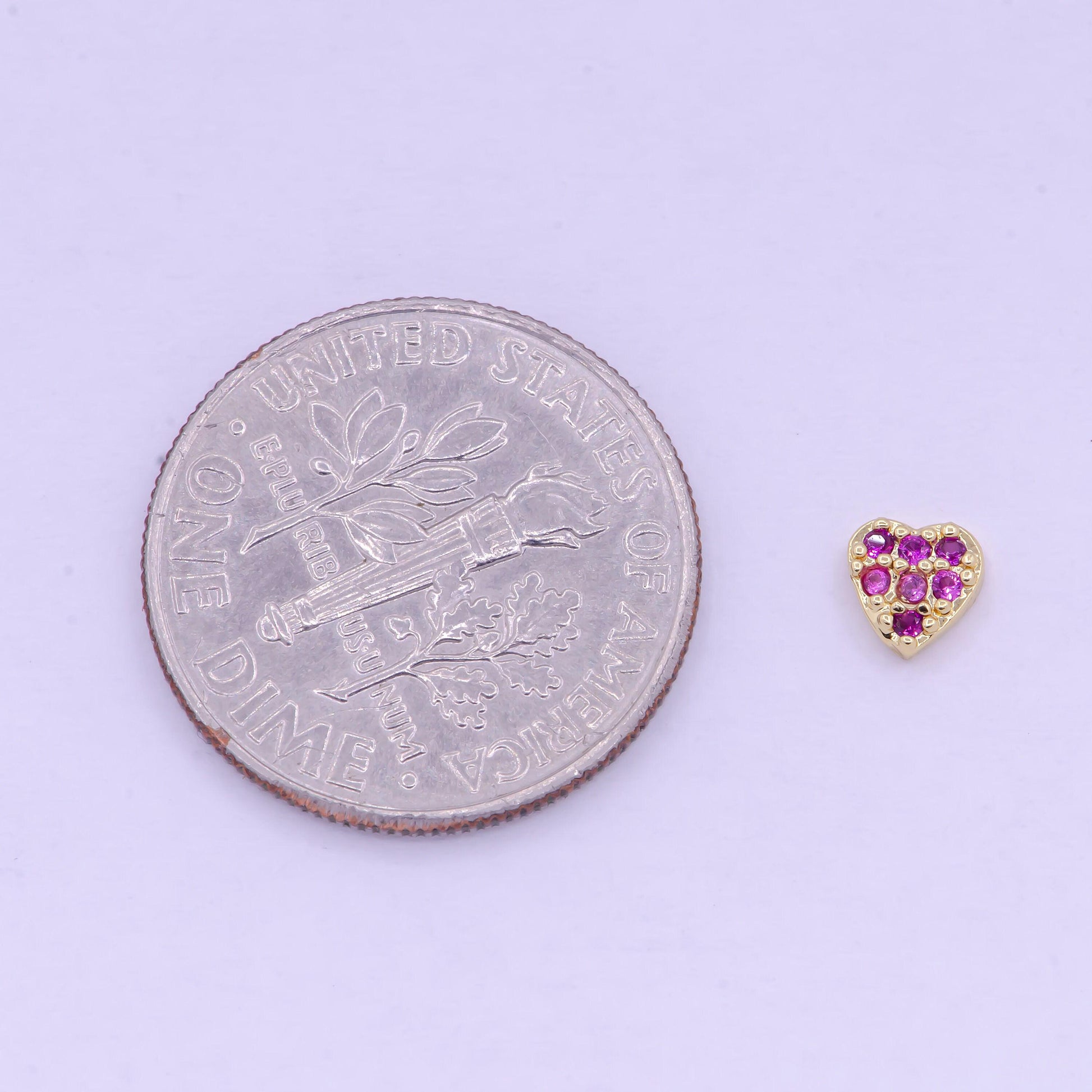 Gold filled personalized locket bead: clear fuchsia pink heart l-839