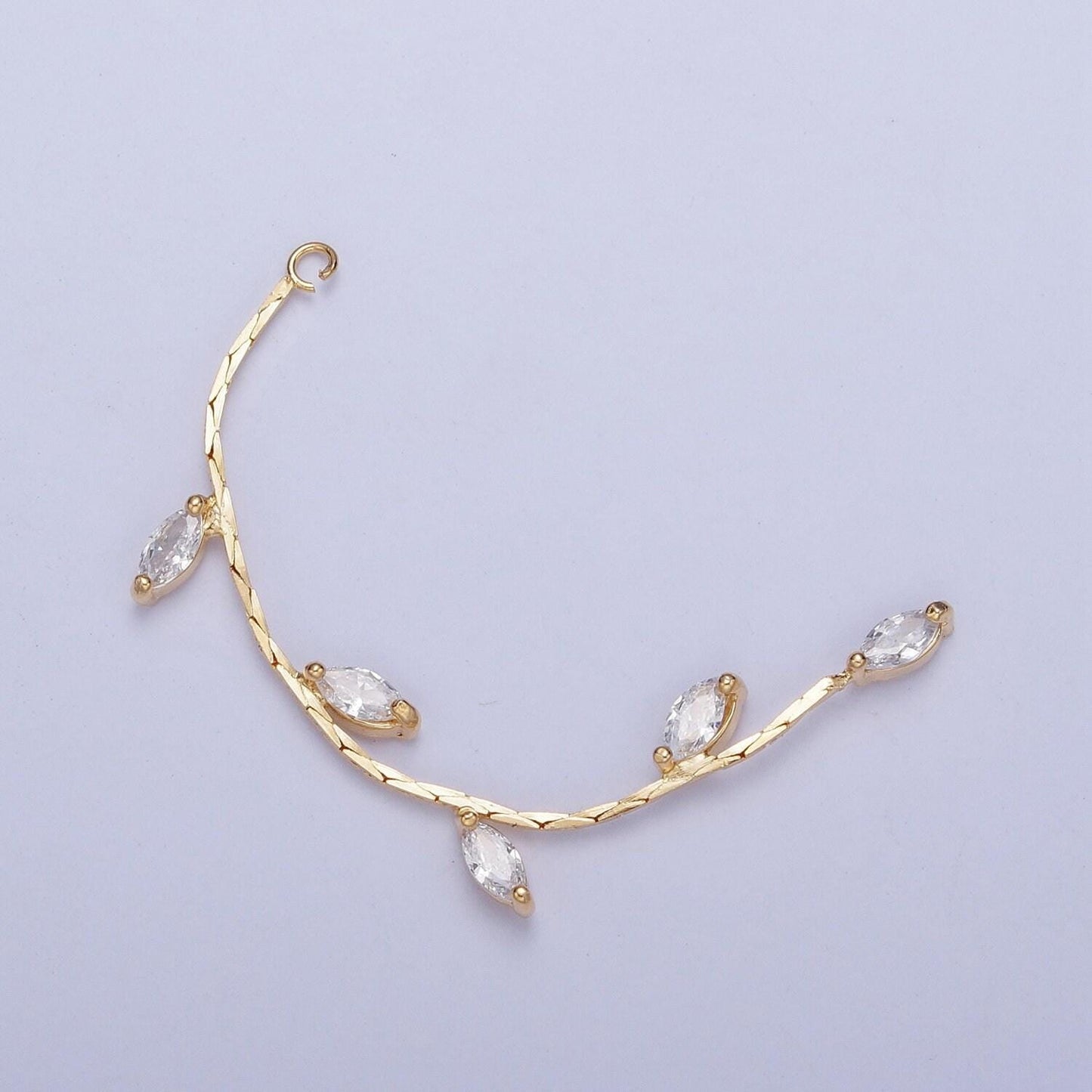 63.5mm gold cobra snake chain with marquise cubic zirconia with open link loop, nature vine & leaves tassel charm | l-833