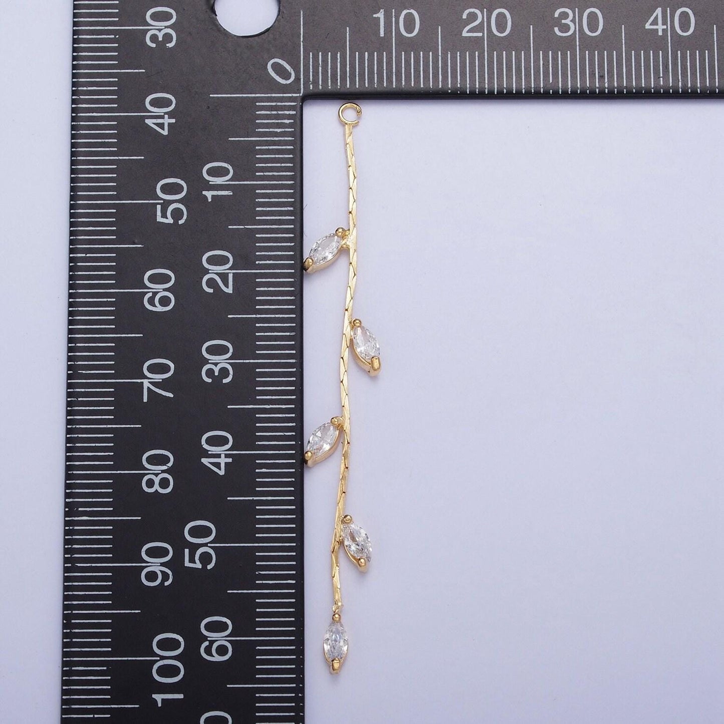63.5mm gold cobra snake chain with marquise cubic zirconia with open link loop, nature vine & leaves tassel charm | l-833