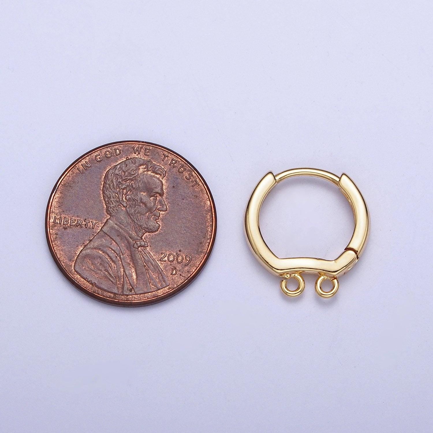 24k gold plated dainty double open link loop huggie hoop earrings supply for jewelry making | l-815