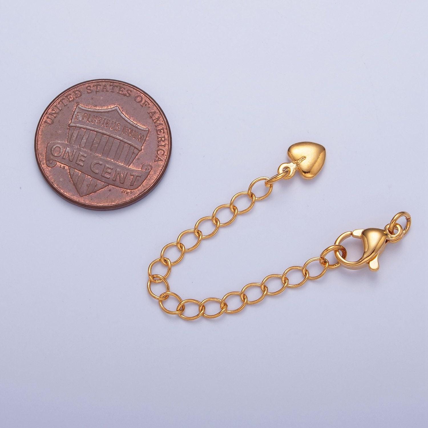 24k gold-filled dainty heart lobster clasp with chain extender in gold and silver for necklace, bracelet making supply | l-677, l-779