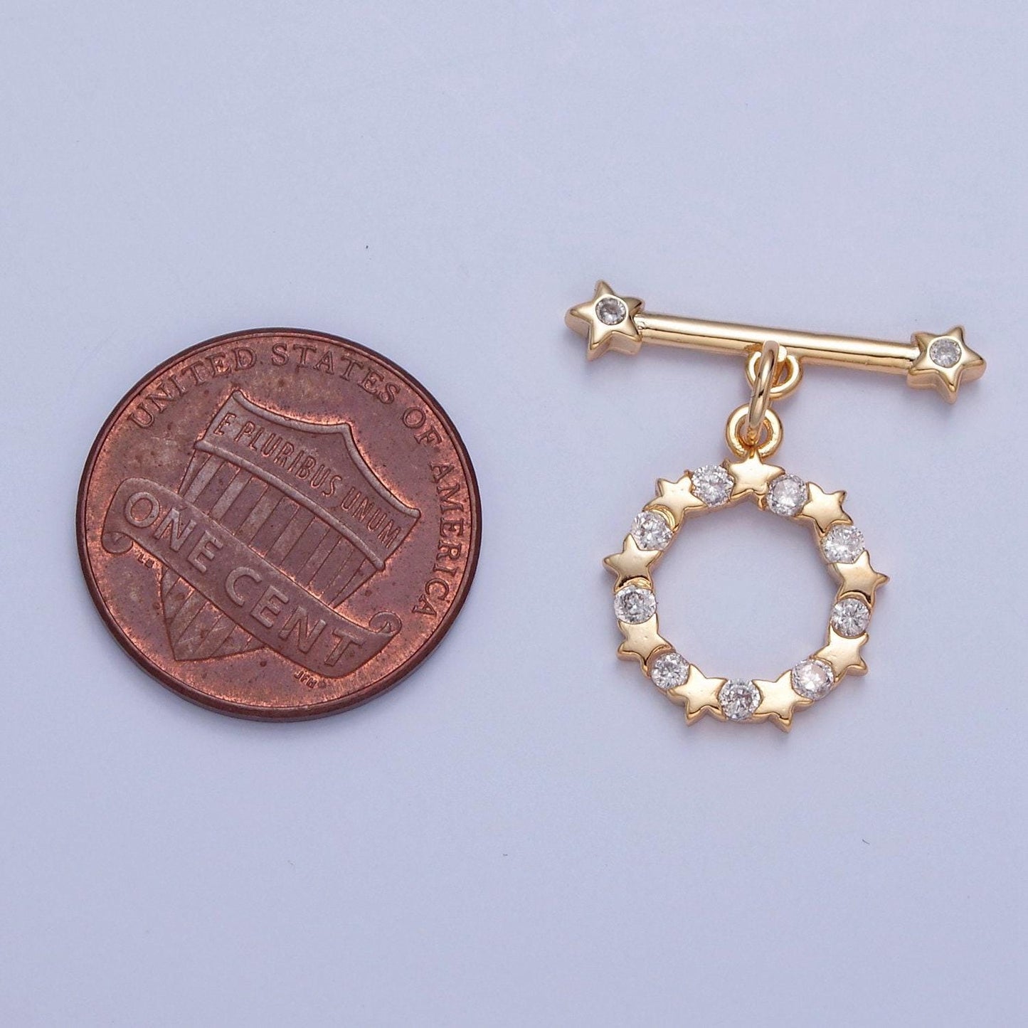 Gold round mini stars micro pave cubic zirconia cz stones toggle clasp, bracelet necklace jewelry clasps, 24k gold filled ot clasp | l-761