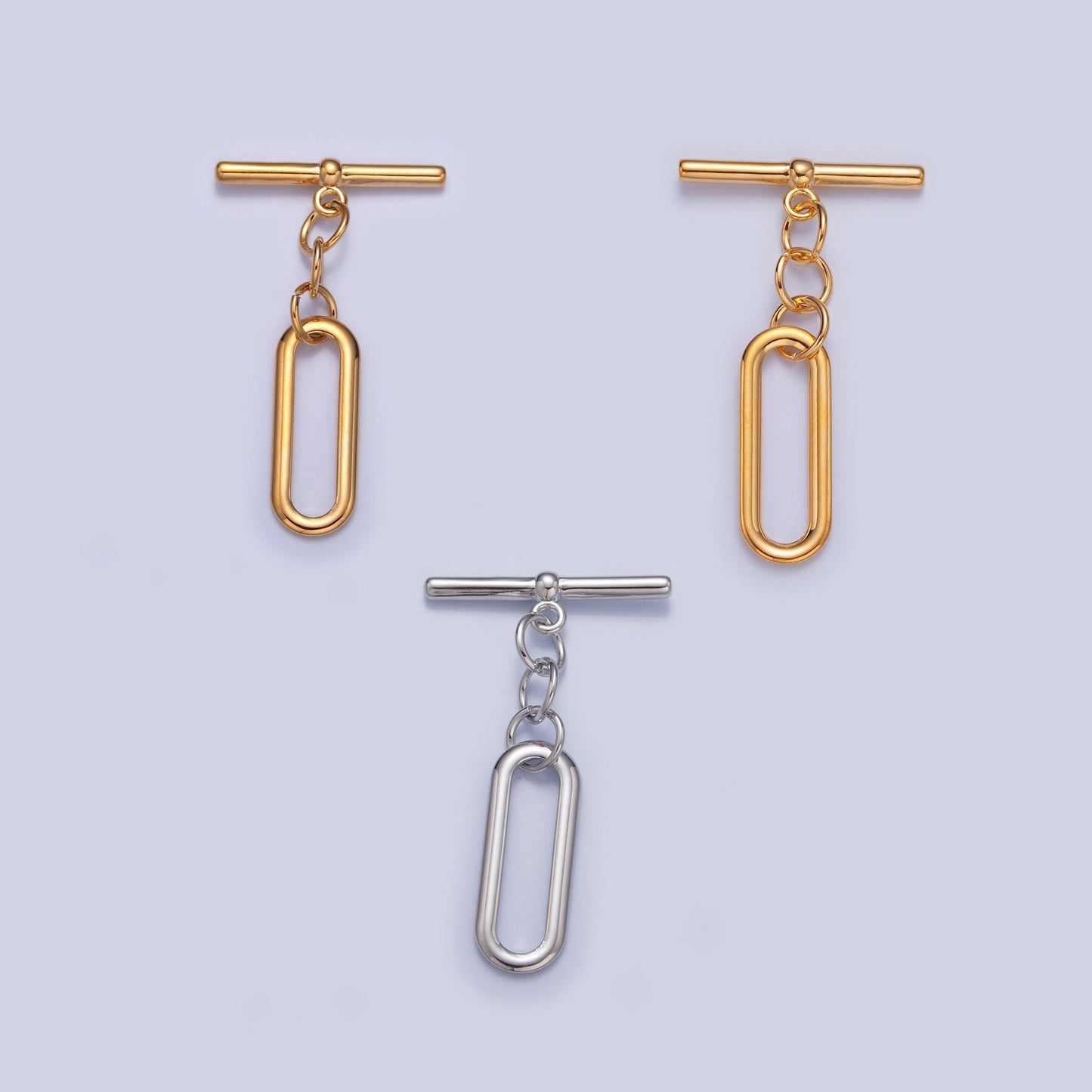 Gold, white-gold filled long oval toggle clasps, minimalist gold & silver toggle clasps for diy jewelry making, l-747