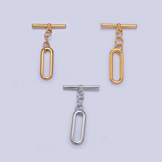Gold, white-gold filled long oval toggle clasps, minimalist gold & silver toggle clasps for diy jewelry making, l-747