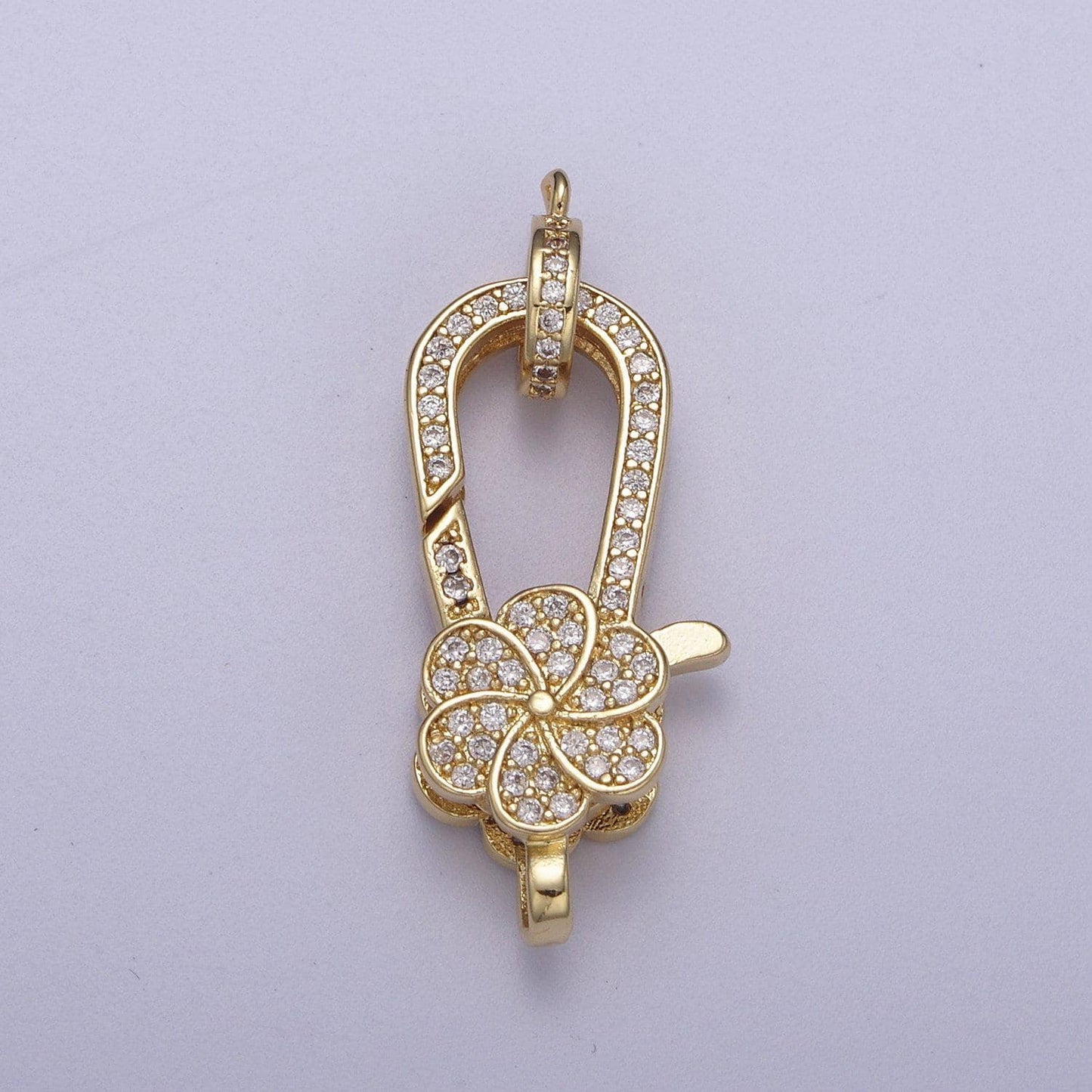 Cz gold filled clear micro pave flower lobster claw clasp, cubic lobster clasp l-607