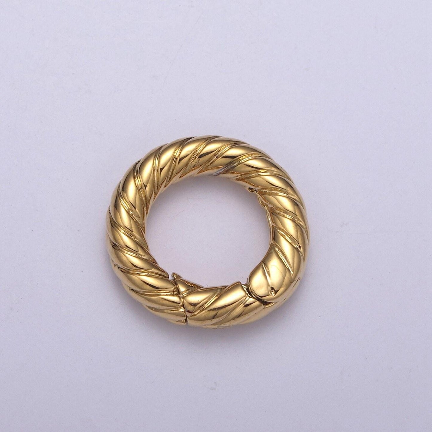Mini gold push gate ring, 15mm round twisted rope ring charm holder l-598 / l-599