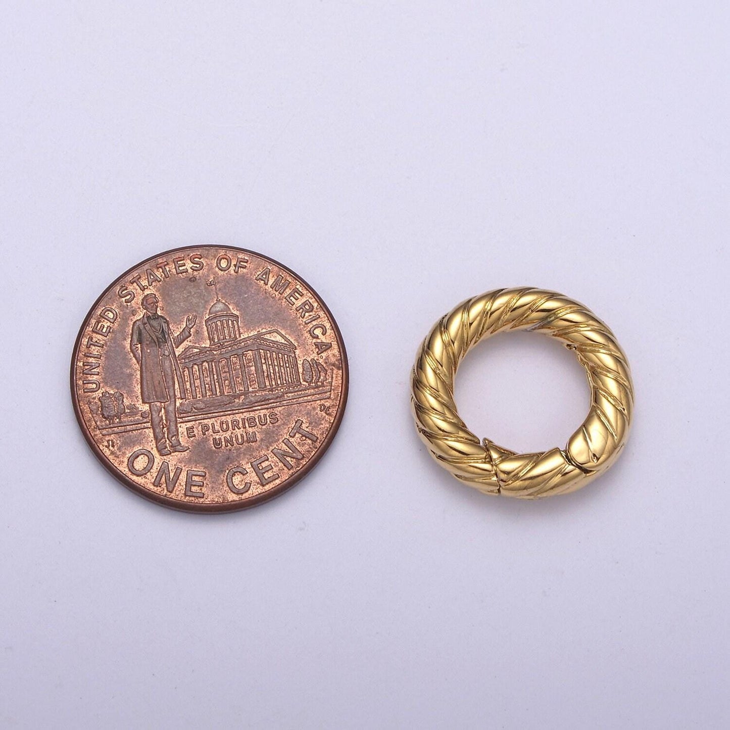 Mini gold push gate ring, 15mm round twisted rope ring charm holder l-598 / l-599