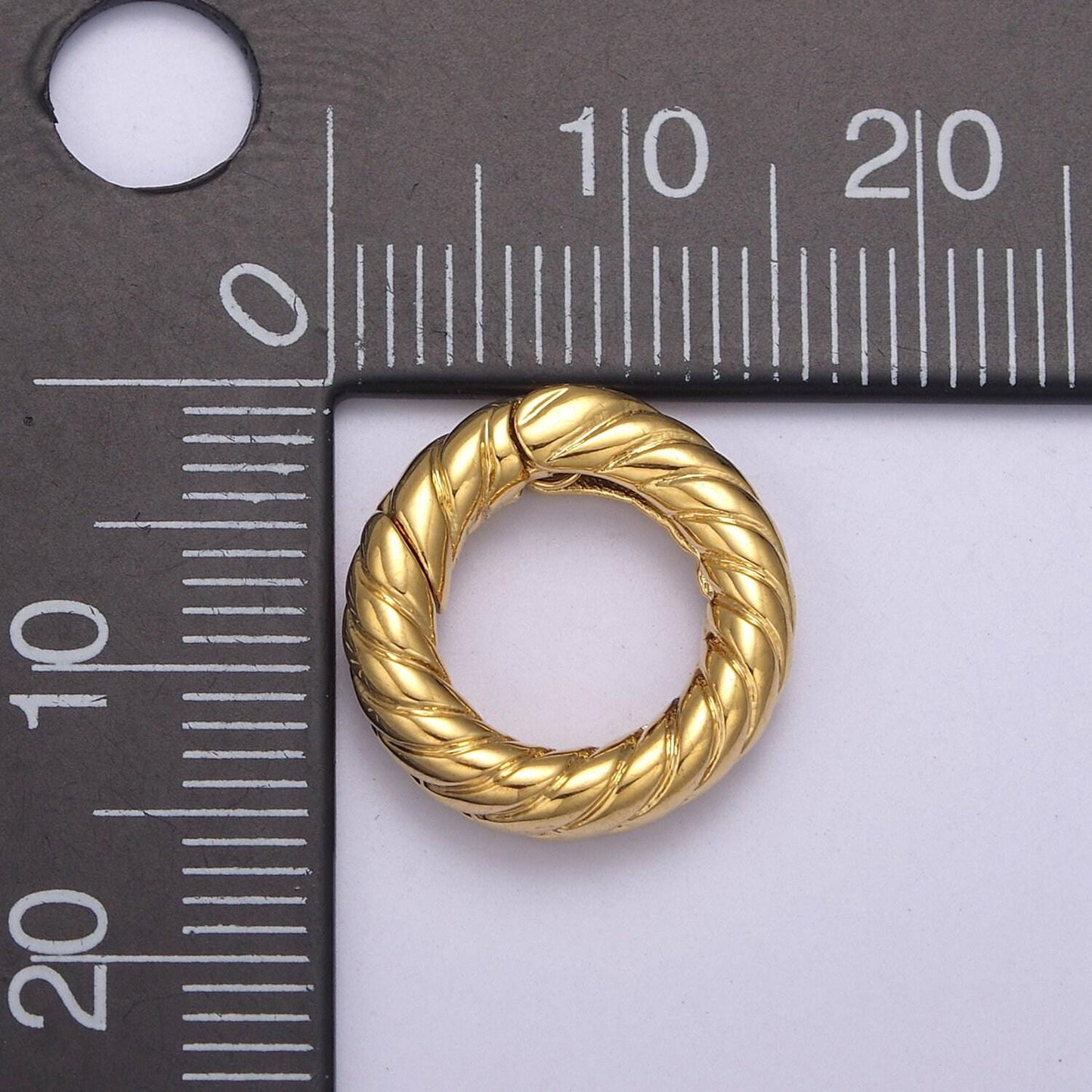 Mini gold push gate ring, 15mm round twisted rope ring charm holder l-598 / l-599
