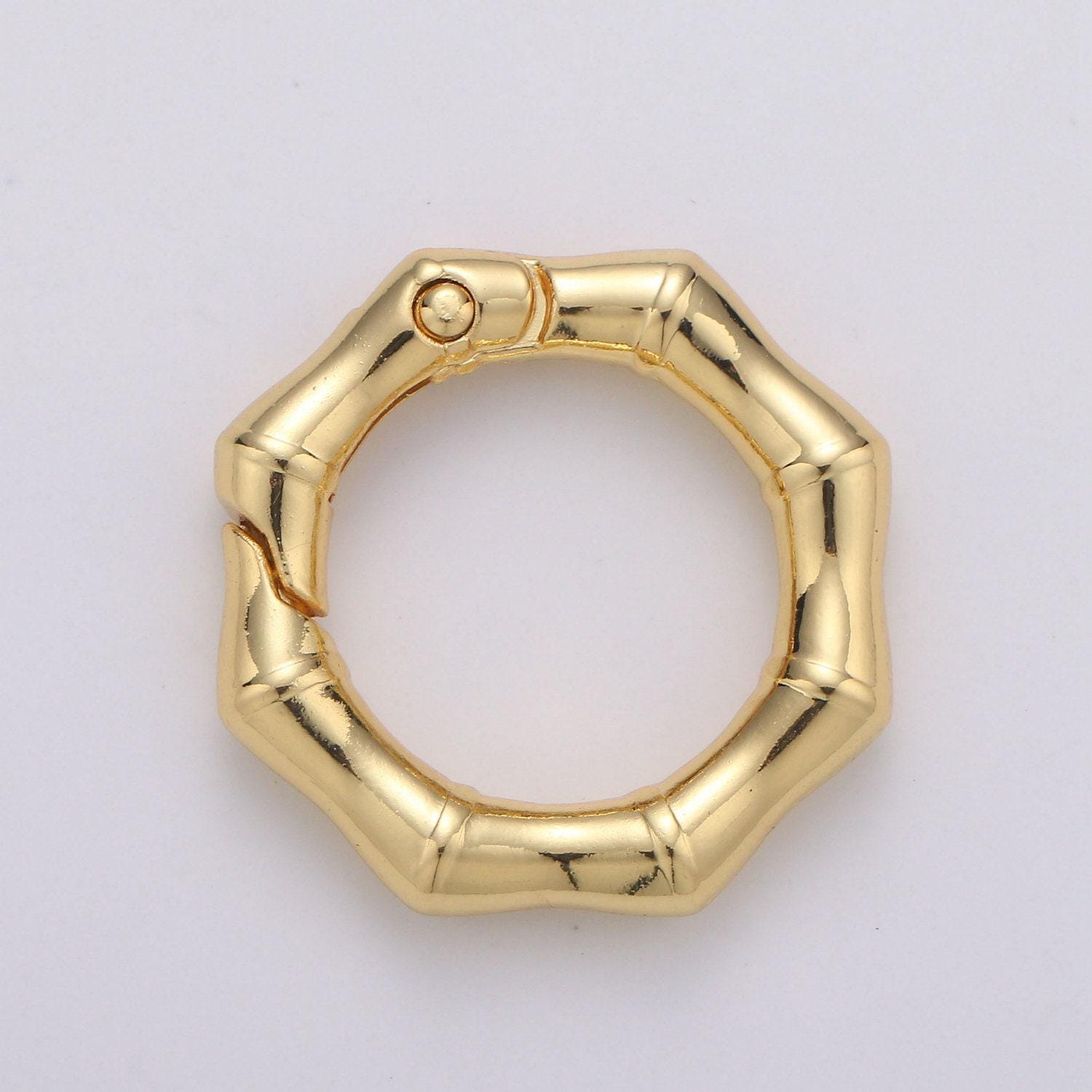 Gold spring gate ring,push gate ring, octagon ring charm holder gold, silver clasp connector charm holder l-57-l58