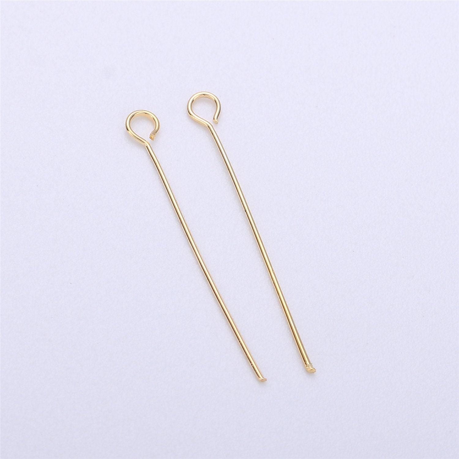 Gold eye pin, 0.5 mm (24 gauge) by 20 mm, 25 mm, 30 mm, open eyepins headpins jewelry making craft supply diy finding | l-548 l-554 l-555