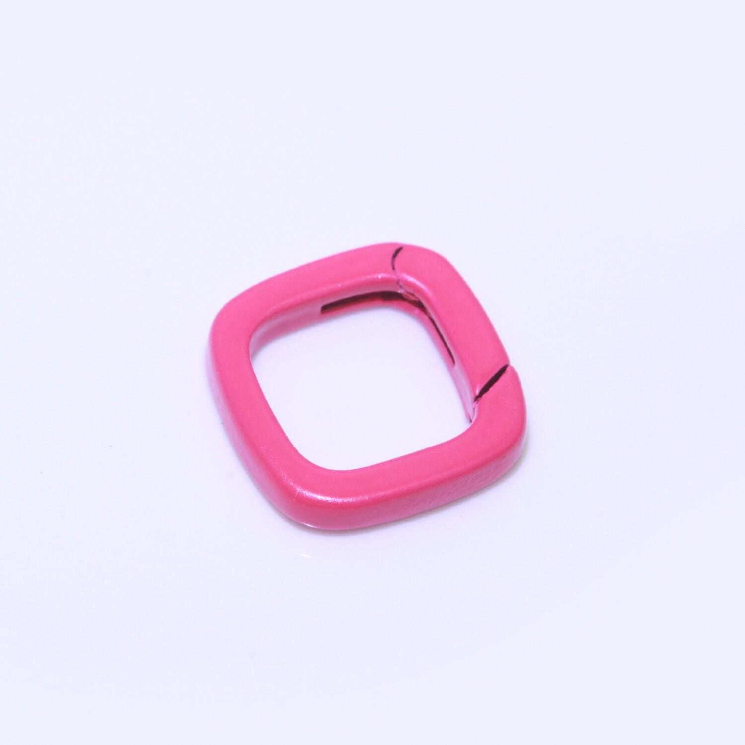 Dainty enamel spring gate ring, push gate ring, 12mm square ring, charm holder pink green red clasp for link connector clasp