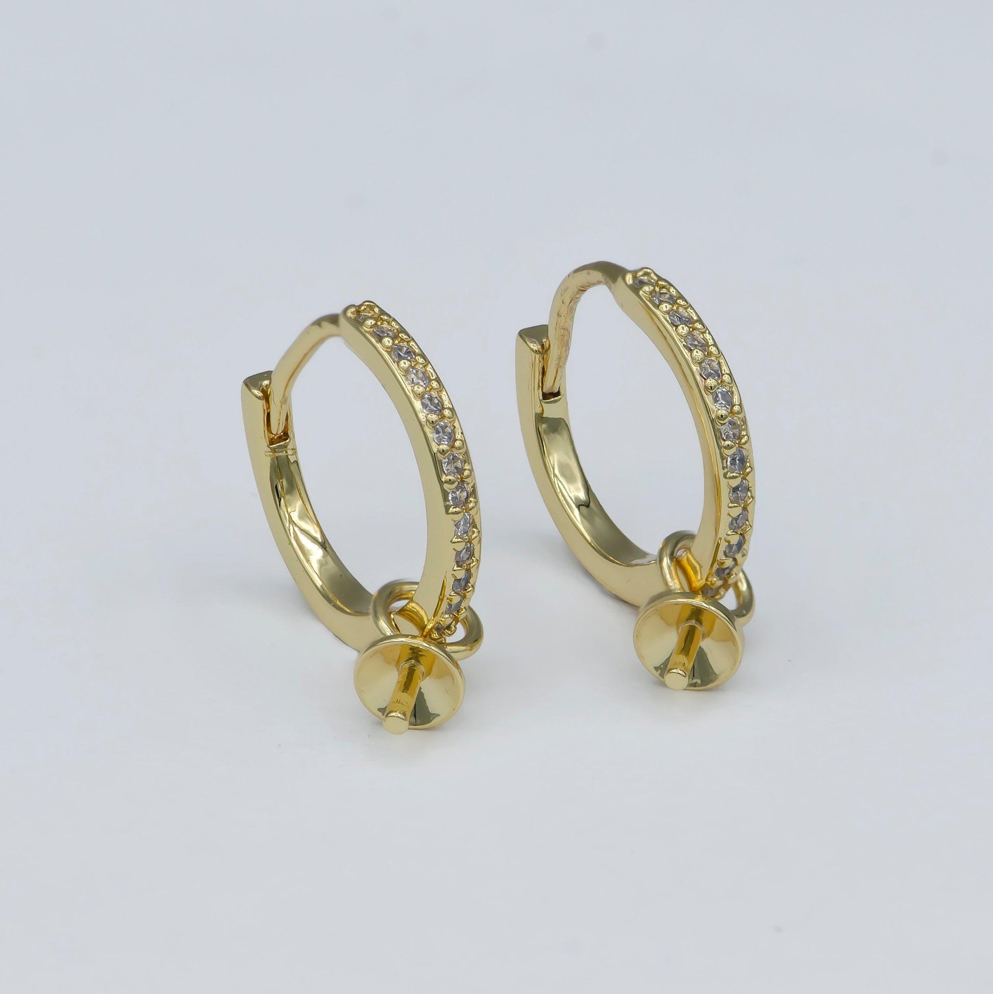 Gold filled lever back earring setting for half drilled pearl mounts diy earring drop bail, peg pearl findings wholesale l-387