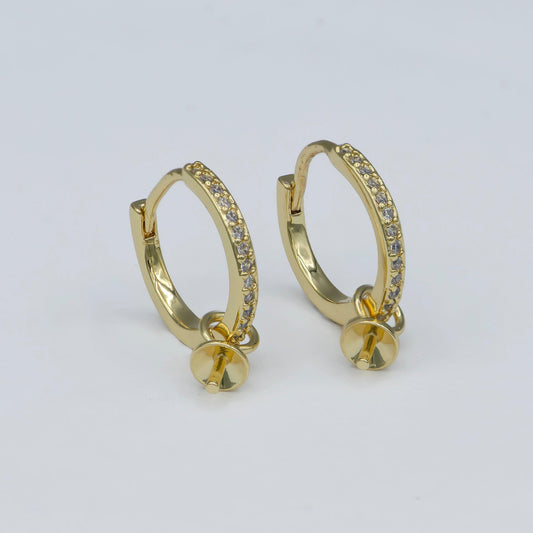 Gold filled lever back earring setting for half drilled pearl mounts diy earring drop bail, peg pearl findings wholesale l-387