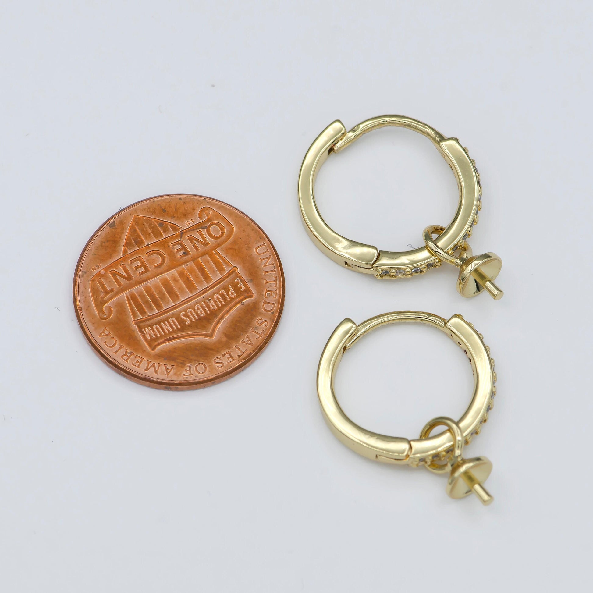 Gold filled lever back earring setting for half drilled pearl mounts diy earring drop bail, peg pearl findings wholesale l-387