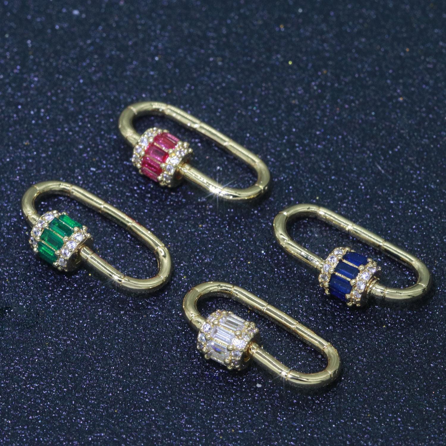 1pc carabiner screw clasp cubic zirconia fancy interlocking clasp, pave oval shaped clasps, gold fancy glass supp-1195