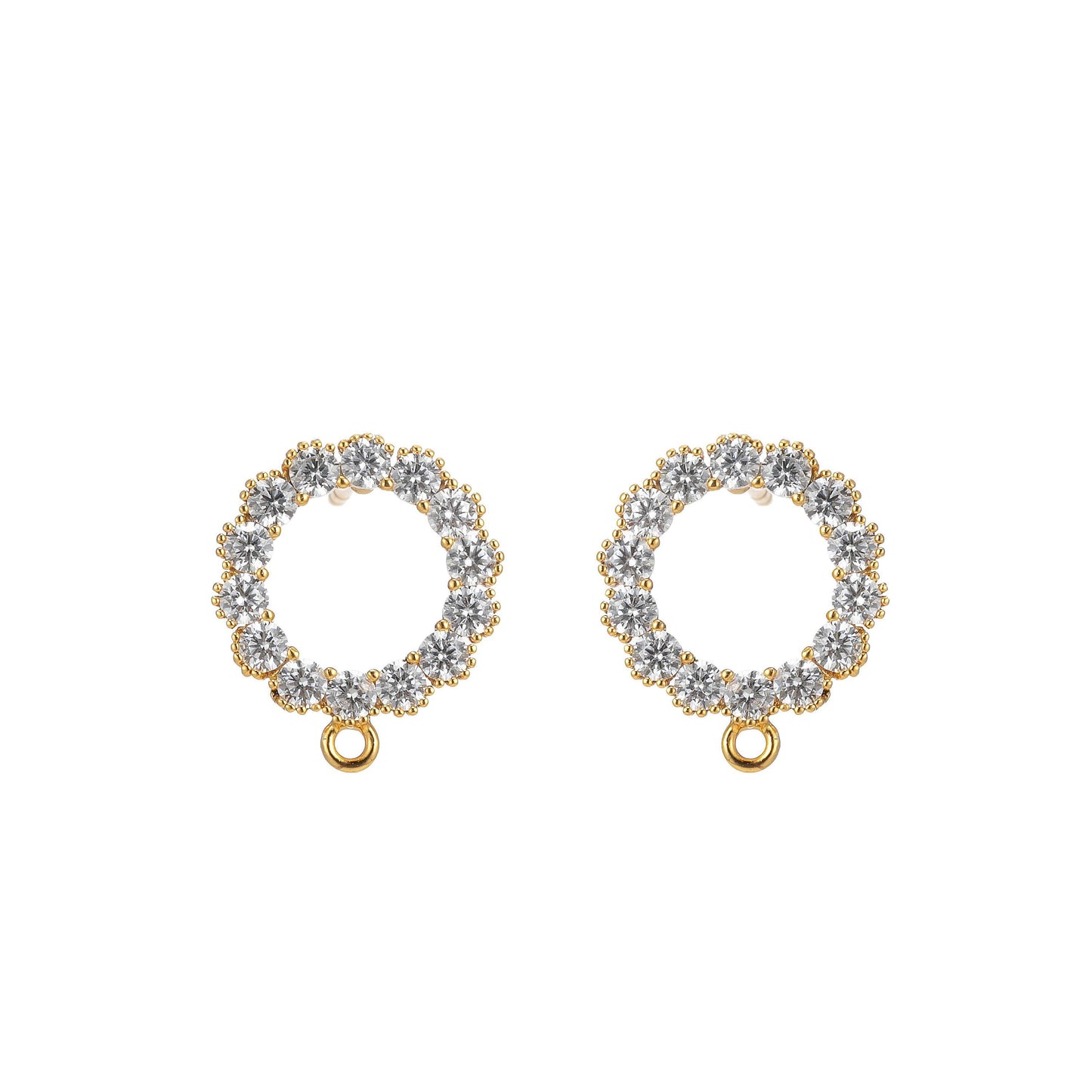 14k gold filled pave cz earring with open link cz micro pave round coin circle ear studs, cubic zirconia earring stud for earring component
