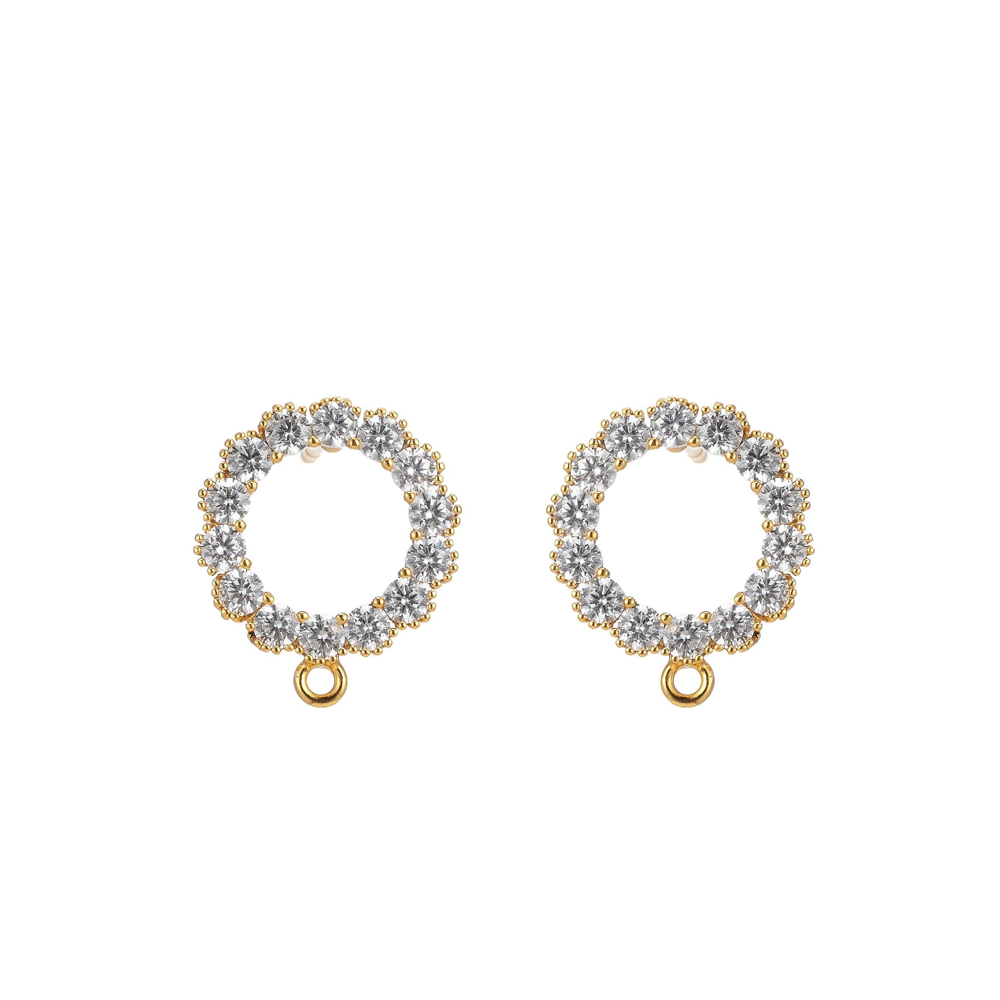 14k gold filled pave cz earring with open link cz micro pave round coin circle ear studs, cubic zirconia earring stud for earring component