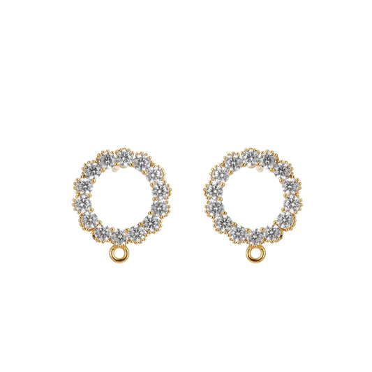 14k gold filled pave cz earring with open link cz micro pave round coin circle ear studs, cubic zirconia earring stud for earring component
