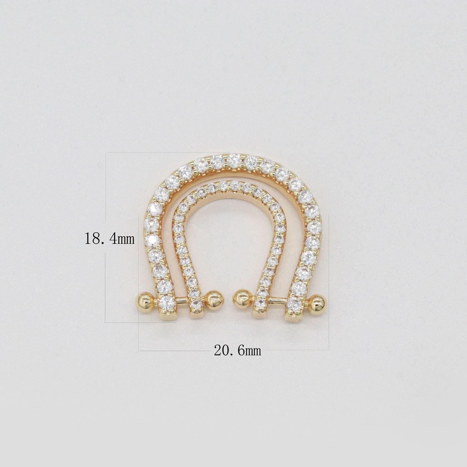 Micro pave gold rainbow shape charm for necklace pendant cubic zirconia harp charm pendant connector l-333