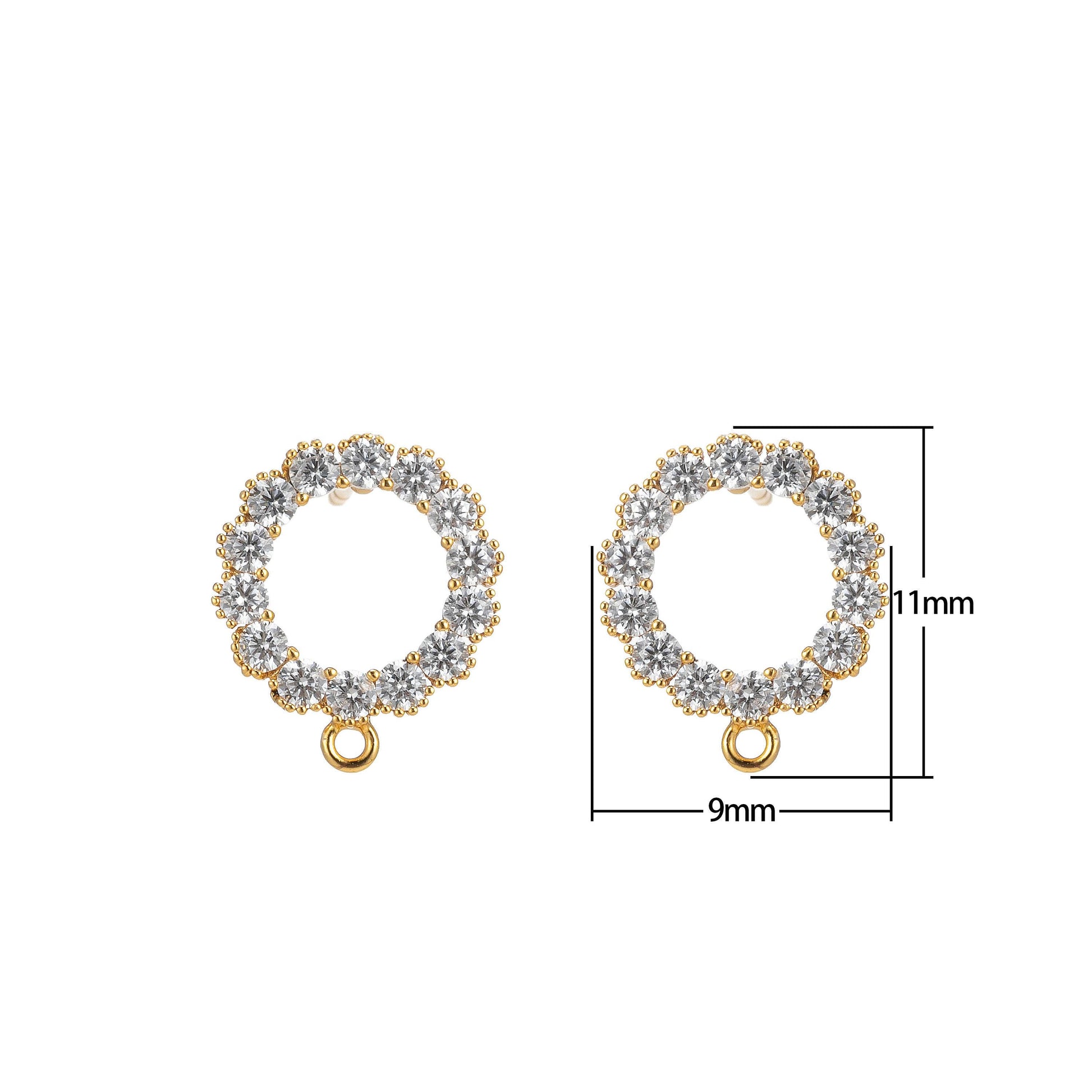 14k gold filled pave cz earring with open link cz micro pave round coin circle ear studs, cubic zirconia earring stud for earring component
