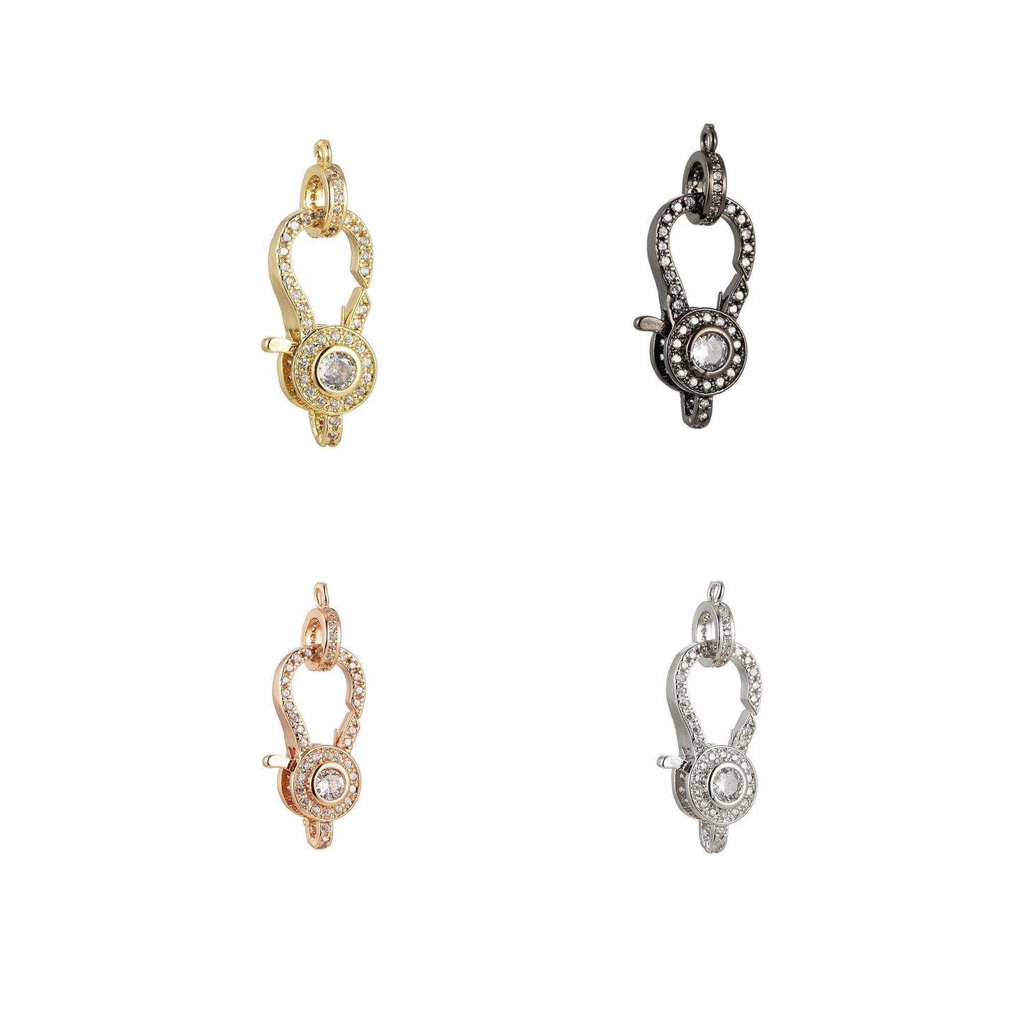 1pc lobster clasp gold lobster claw with jump ring for jewelry making,cubic pave gold, rosegold, black, silver size 29 mm x 9 mm, supp-1172