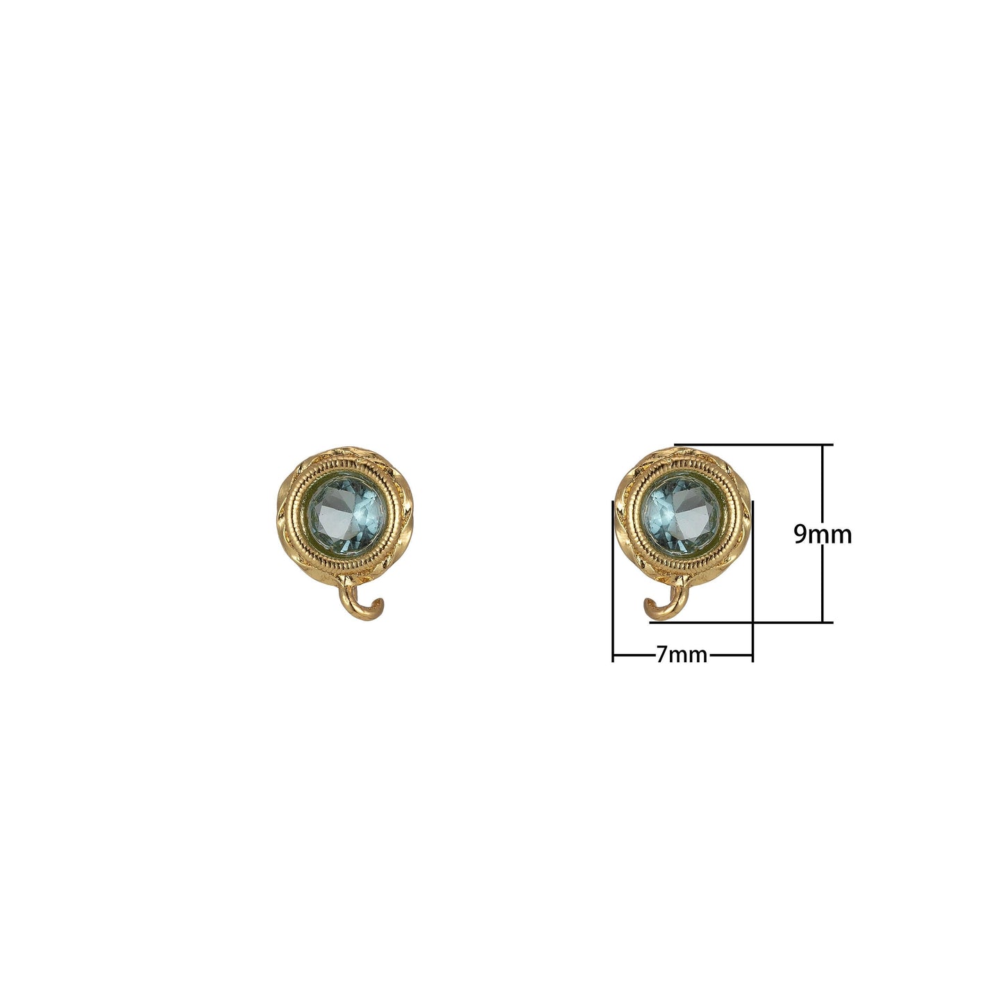Tiny cz cubic earring post w/ open link, nickel free, 15x7.6mm, 14k gold plated brass, cz, earring making post 1 pair l269