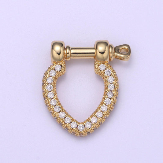 Paracord u lock shackle clasp with screw rod carabiner anchor clasp, clear cz paved ,for necklace bracelet making supply component