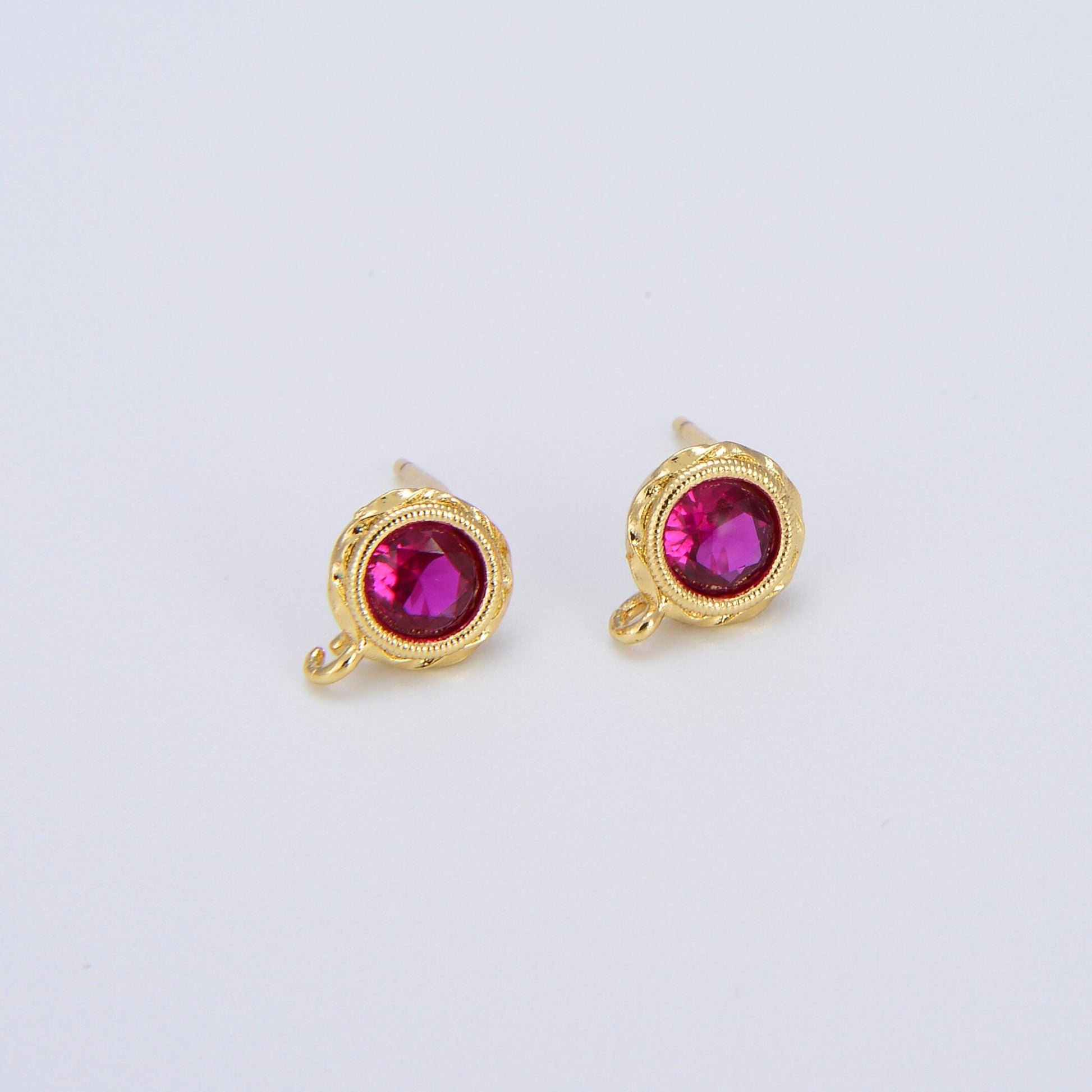 Tiny cz cubic earring post w/ open link, nickel free, 15x7.6mm, 14k gold plated brass, cz, earring making post 1 pair l269