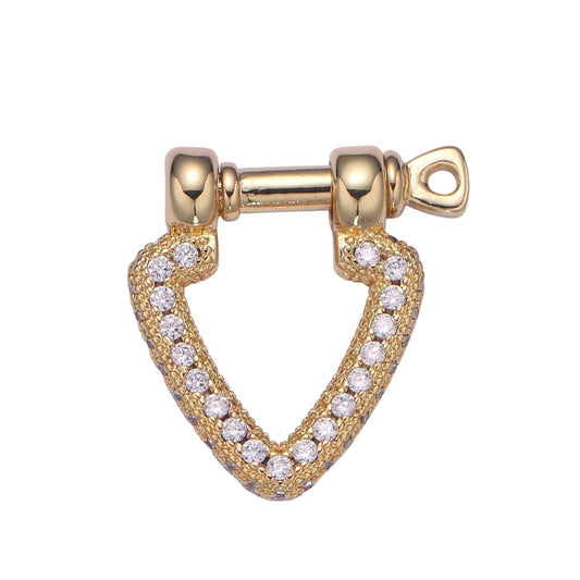 Full cz gold v clasp with screw rod for u lock micro pave carabiner clasp anchor shackle for jewelry making component supp 1162