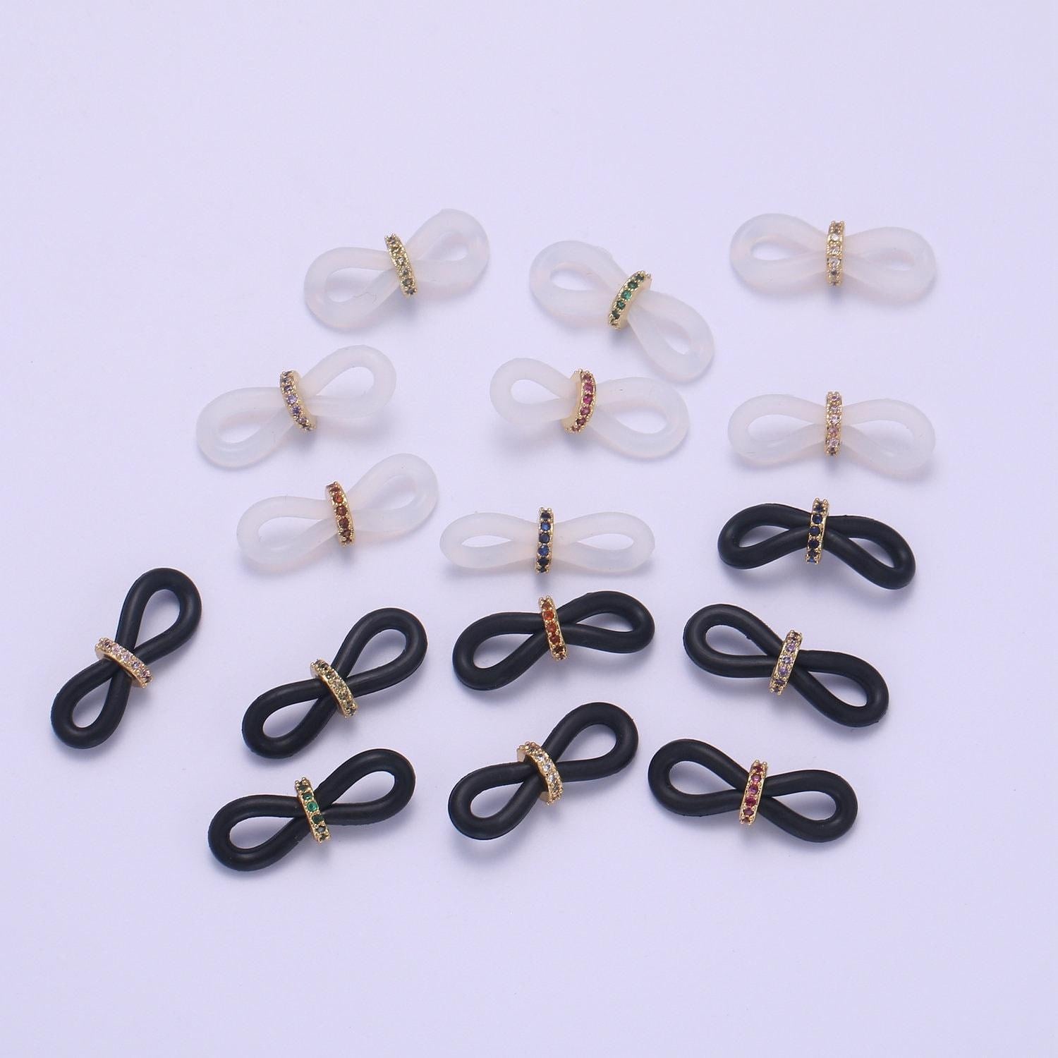Rubber parts with adjustable cz beads, rubber ends for facemask eyewearholder, one pair of rubber grips, replacement parts / one pair