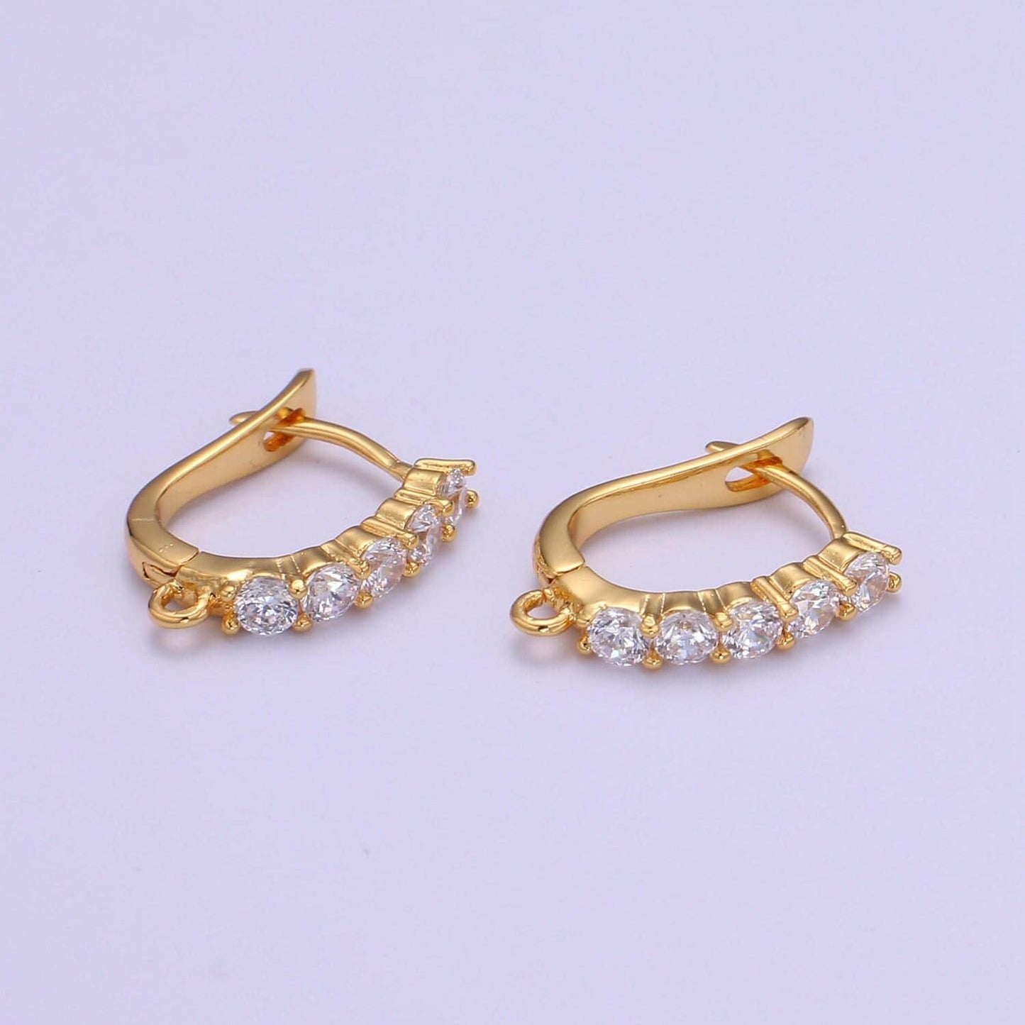 1pair 18x13mm gold huggie earring one touch w/ open link 24k gold plated earring nickel and lead free, lever back earring making supply