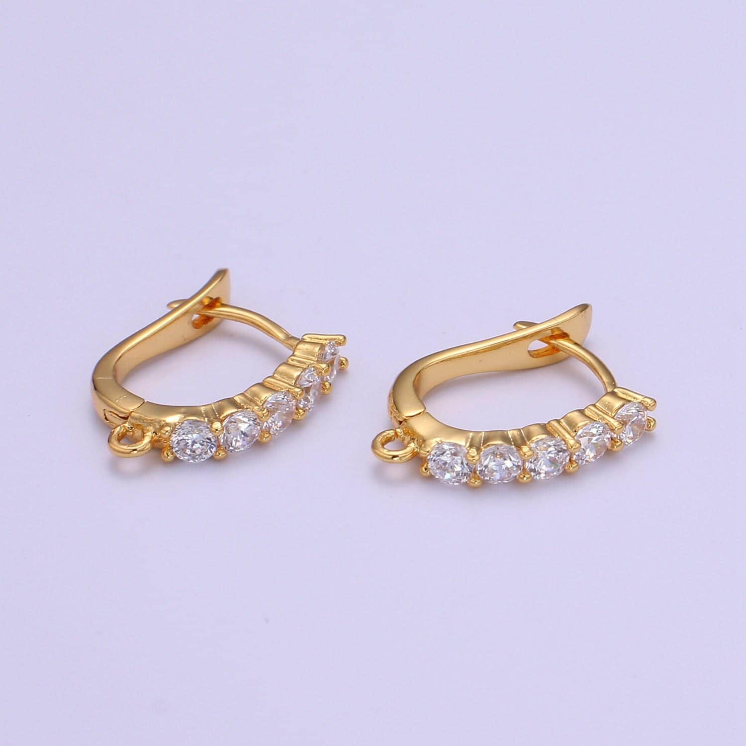 1pair 18x13mm gold huggie earring one touch w/ open link 24k gold plated earring nickel and lead free, lever back earring making supply