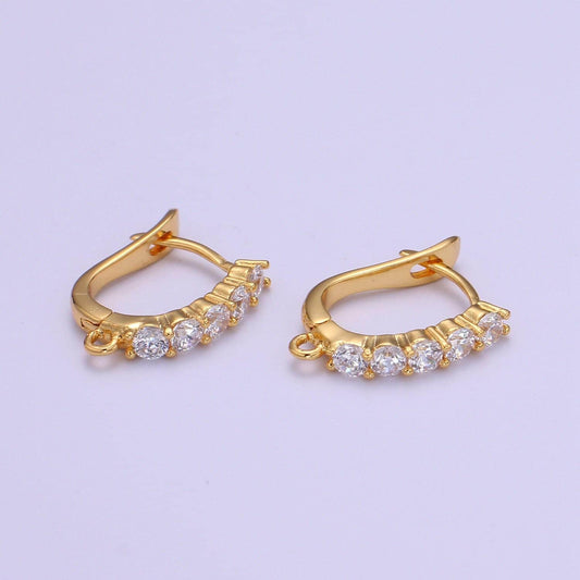1pair 18x13mm gold huggie earring one touch w/ open link 24k gold plated earring nickel and lead free, lever back earring making supply