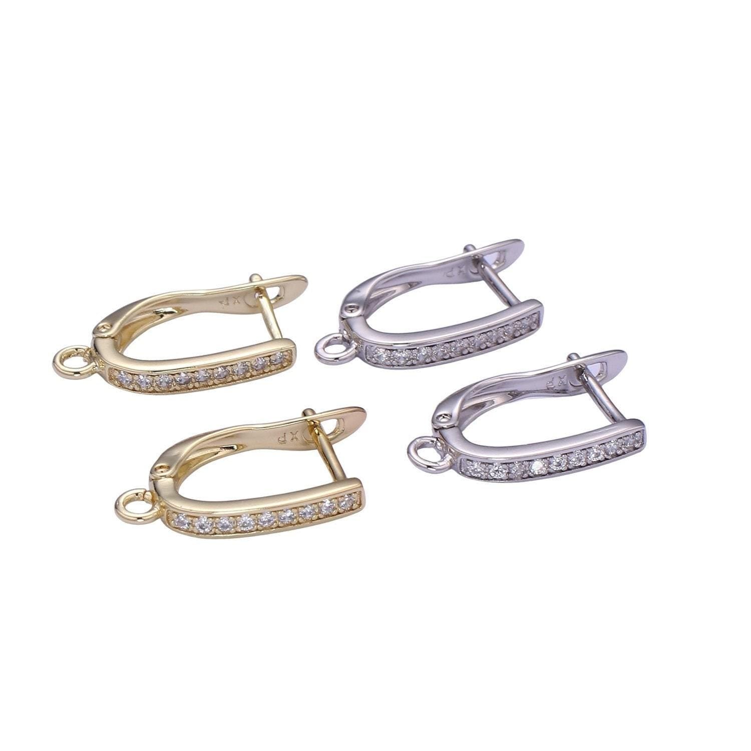 1 pair silver / gold lever back earring findings cz huggie earring with open link for earring component supply jewelry making, supp 1144