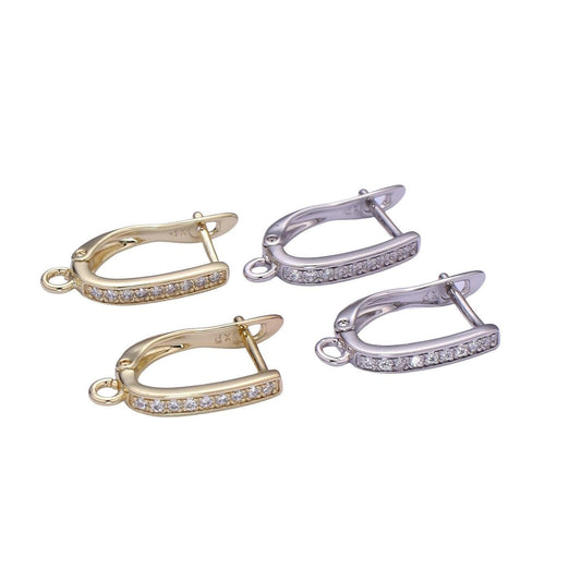 1 pair silver / gold lever back earring findings cz huggie earring with open link for earring component supply jewelry making, supp 1144