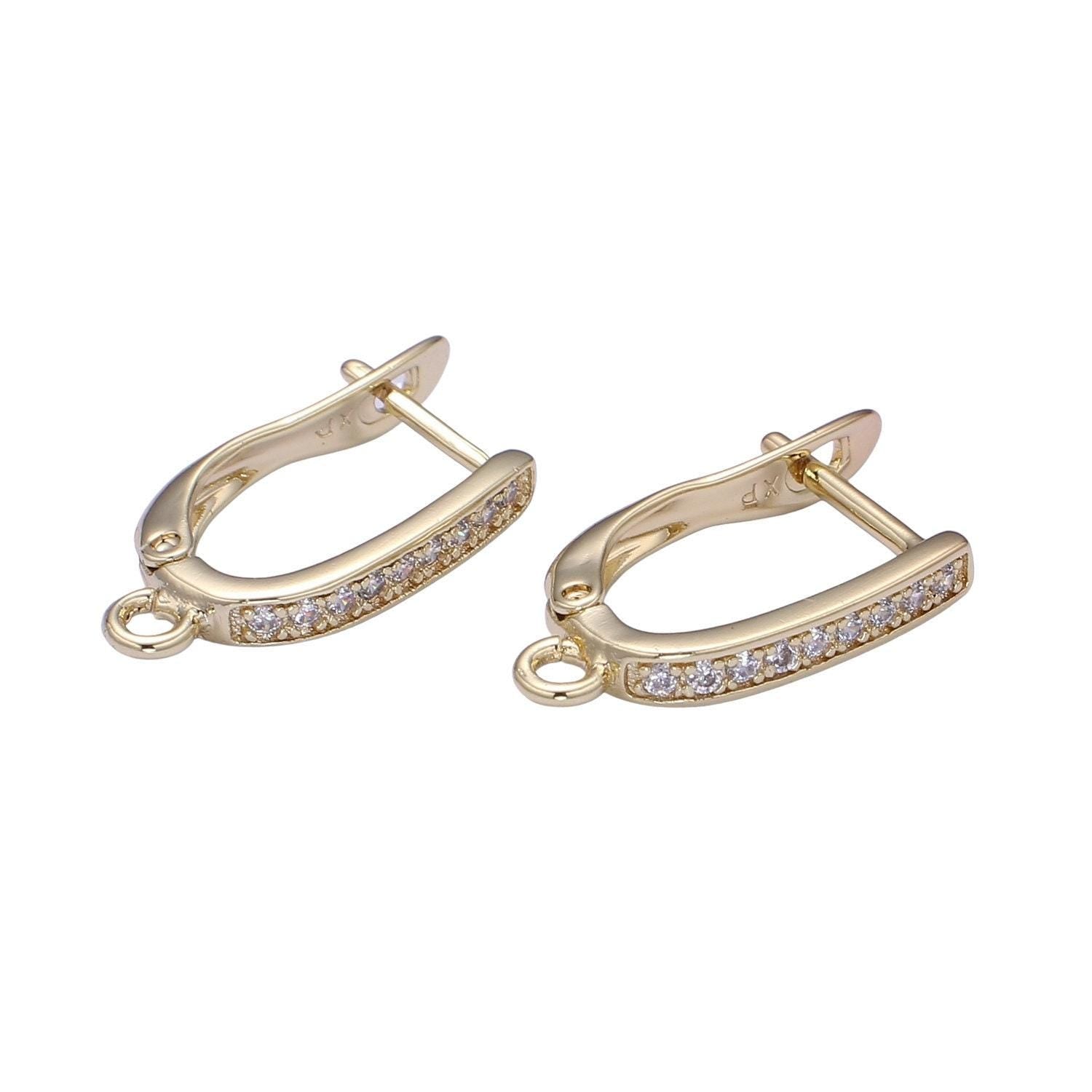 1 pair silver / gold lever back earring findings cz huggie earring with open link for earring component supply jewelry making, supp 1144
