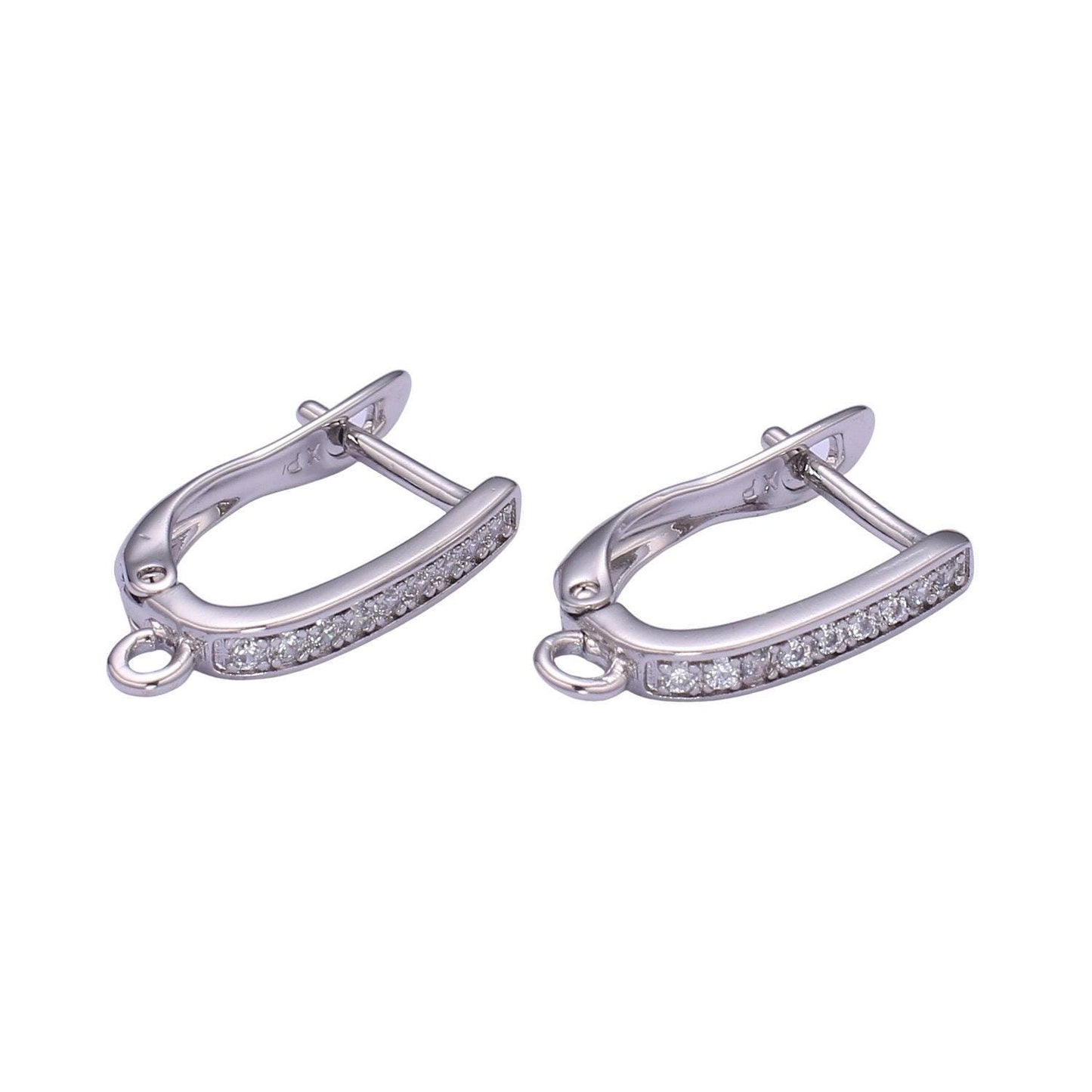 1 pair silver / gold lever back earring findings cz huggie earring with open link for earring component supply jewelry making, supp 1144