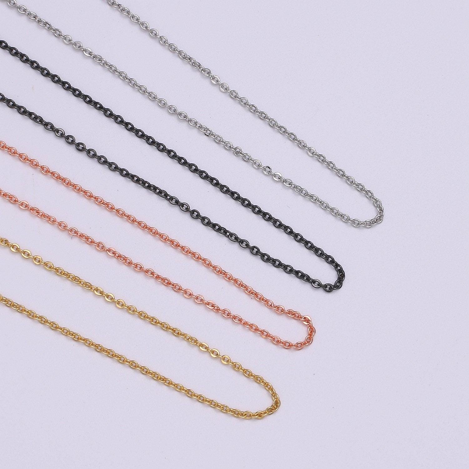 1x adjustable cable chain necklace dainty cable chain for jewelry making with pendant charm, l-202~l-205