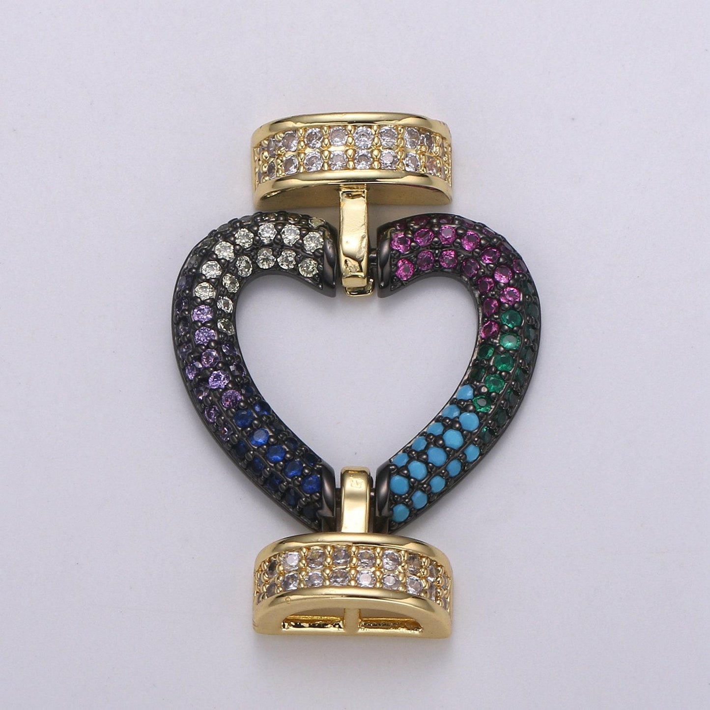 Cz micro pave clasp heart connector, interlock micro pave clasp fastener for bracelet necklace connector clasp supp 1126