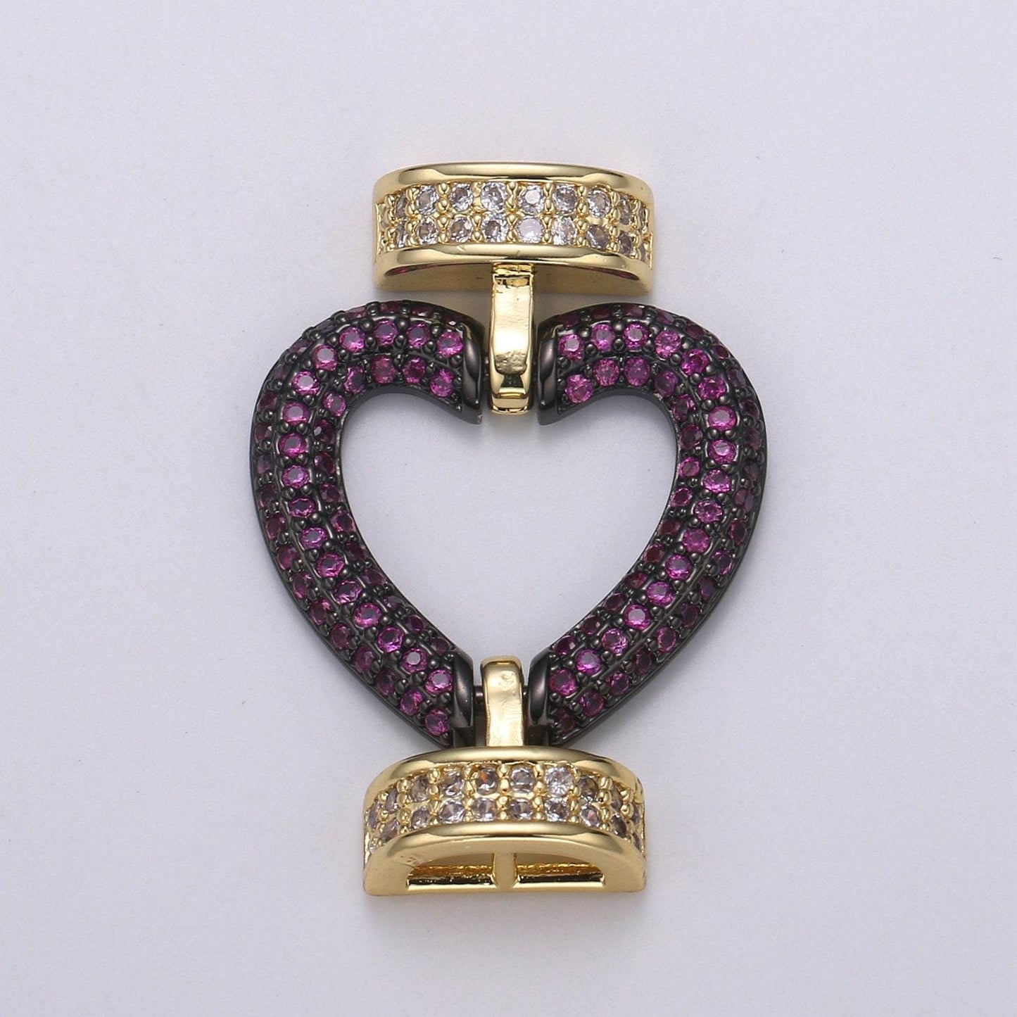 Cz micro pave clasp heart connector, interlock micro pave clasp fastener for bracelet necklace connector clasp supp 1126