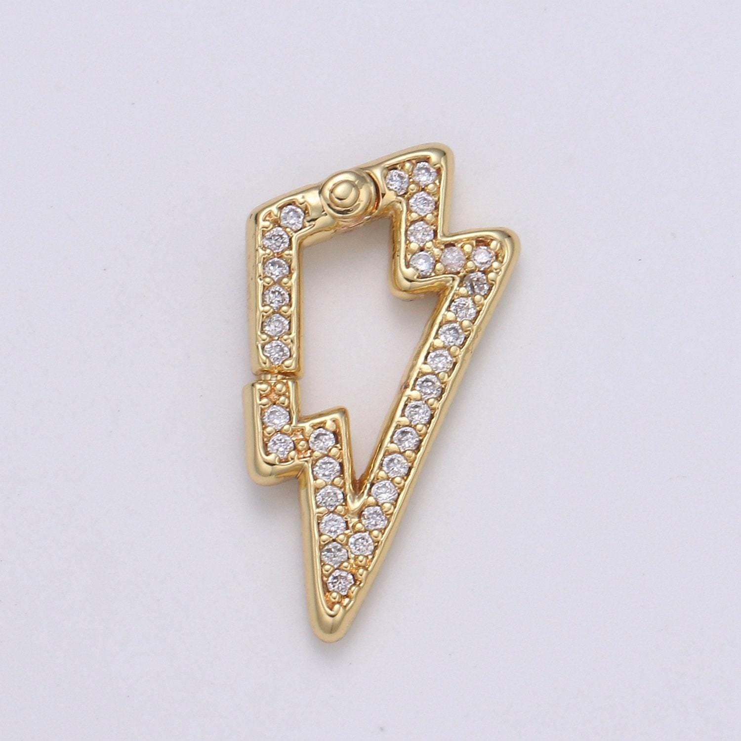 1pc thunder push gate ring clasp, bolt clasp, interlocking clasp, pave storm shaped clasps, gold silver color option,1103,1104
