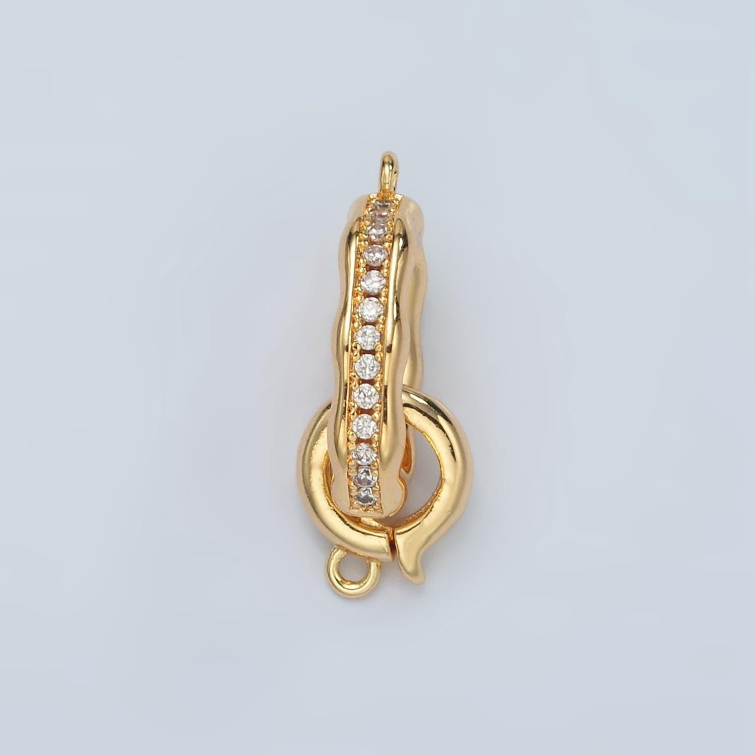24k gold filled rustic cz link clasp lock connector spring push gate for diy jewelry finding necklace bracelet l002