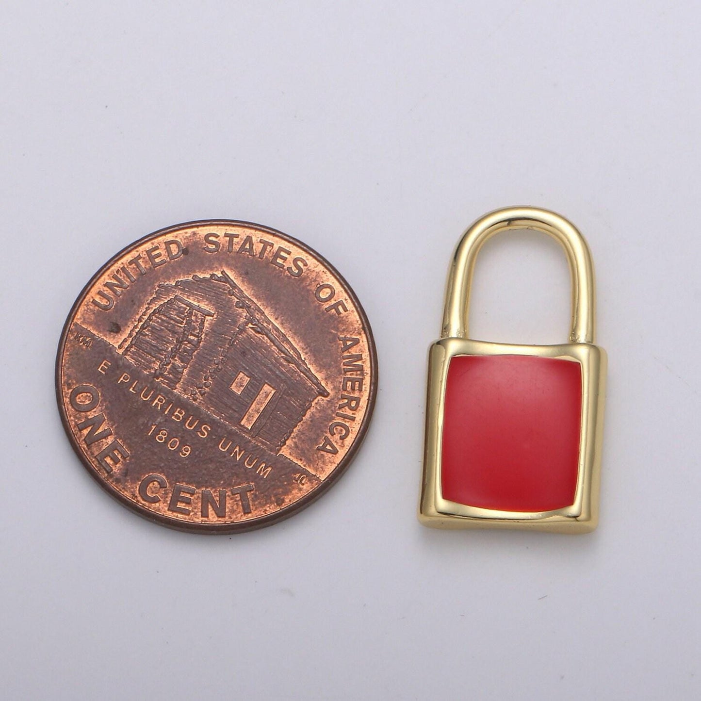 1 pc gold dainty padlock charm colorful enamel lock charm for necklace bracelet jewelry making green, white, red supp 1125