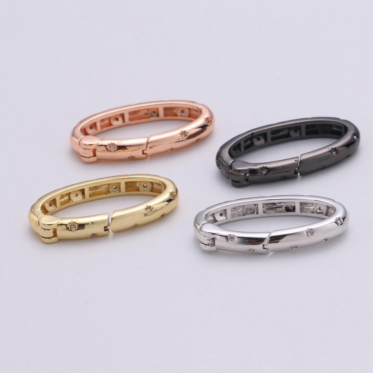 Gold spring gate ring,push gate ring, 30x15mm oval ring charm holder rose gold black gun metal silver clasp connector charm holder supp-85