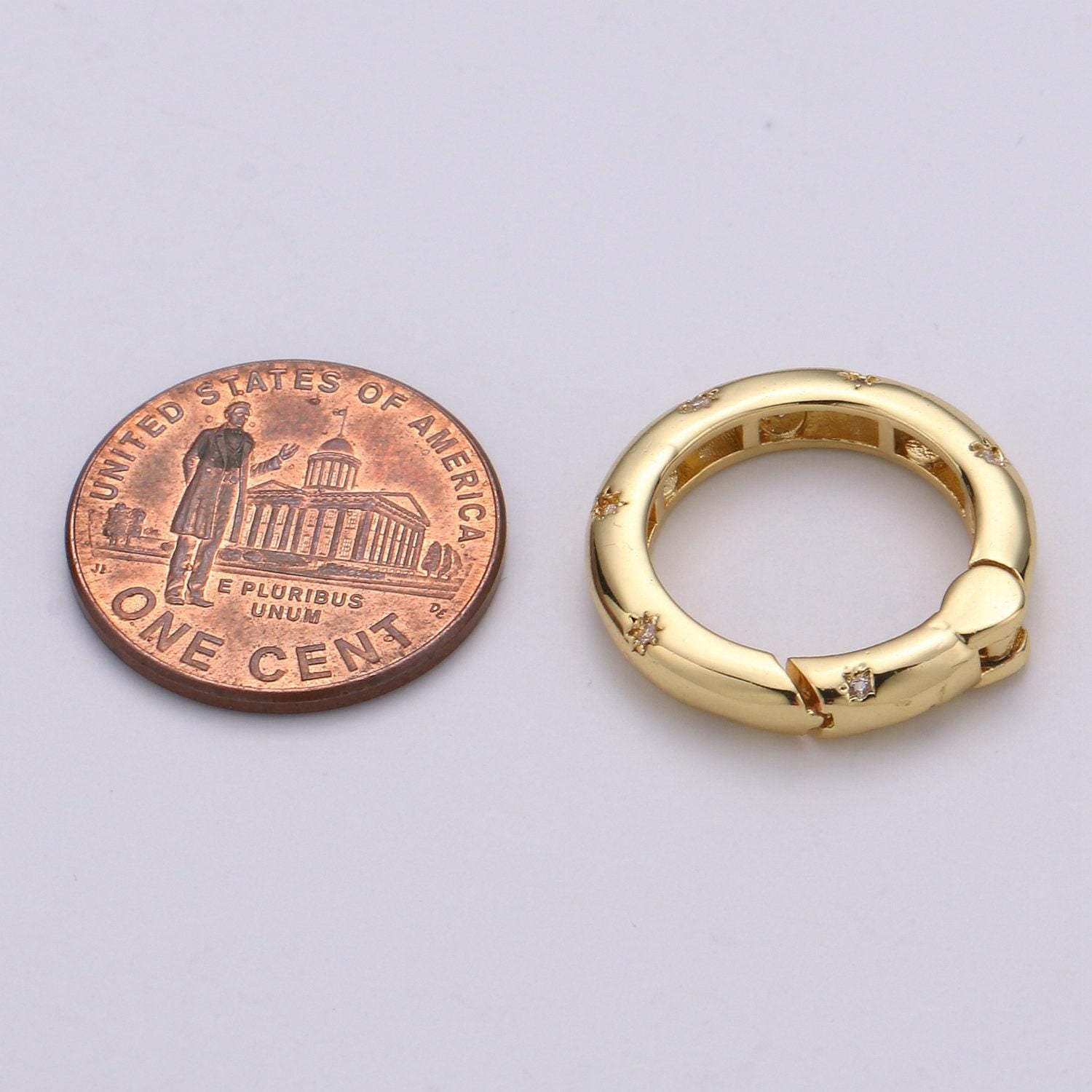 Cz gold spring gate, push gate ring, 20mm round ring charm holder rose gold black gun metal silver clasp for connector charm holder