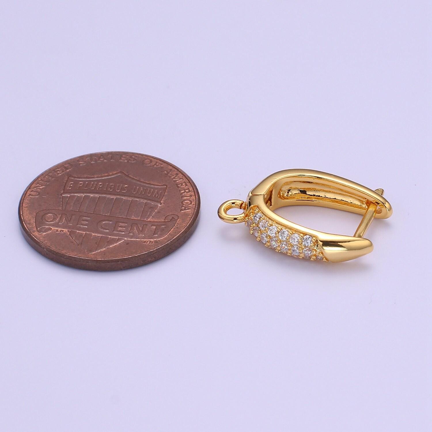 24 gold one touch earring open link lever hoop earring making, 17.3x11.7 mm, micro pave cz earring charm making findings k847