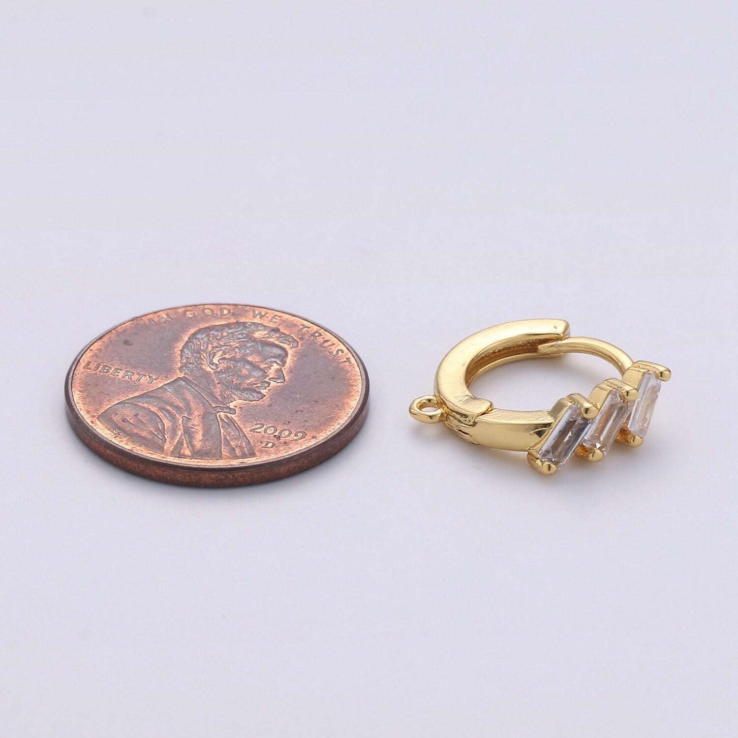 Elegant gold huggie hoop earrings, 14k gold filled clear micro paved cz baguette stones huggie hoop earrings | k-834